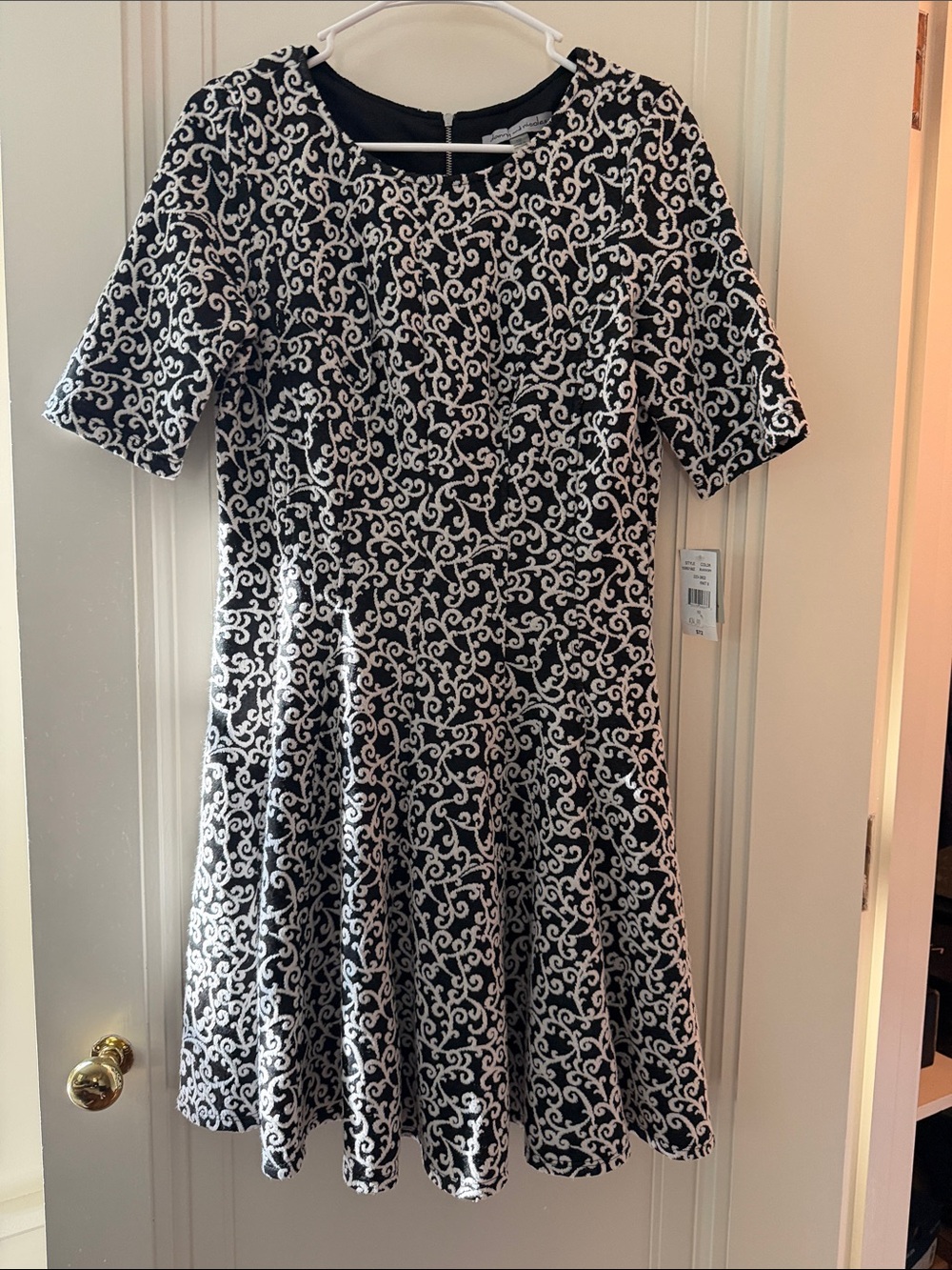 Danny & Nicole Black and White Scroll-Print Fit & Flare Dress